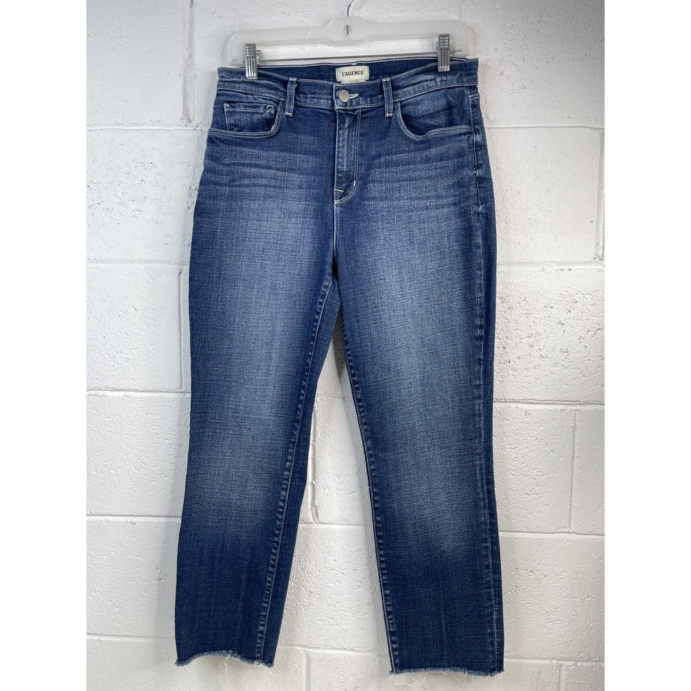 L'AGENCE Sada High Rise Crop Slim Jeans Size 29 Castaic Raw Hem Stretch Blue